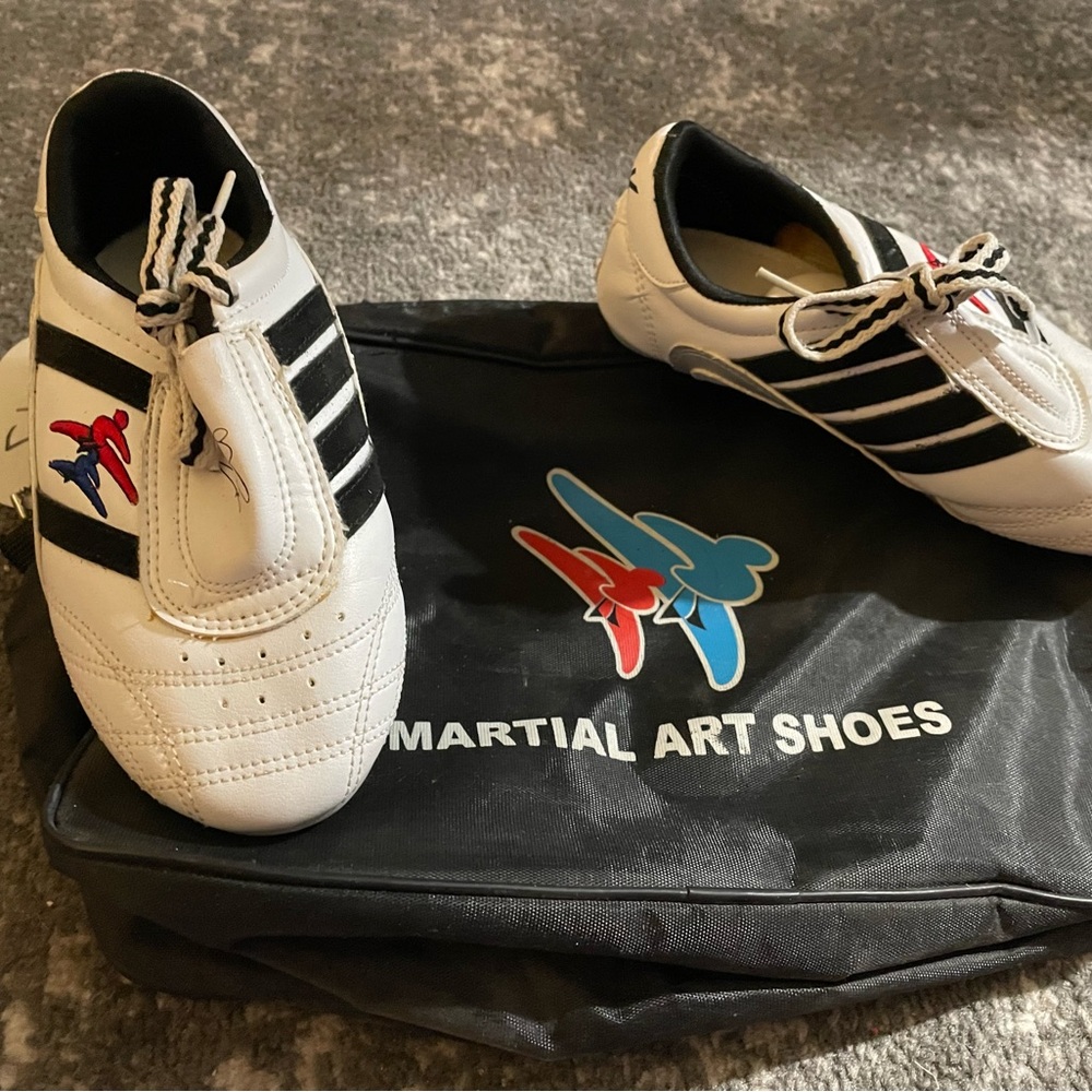 White Martial Art Shoes with Black Stripes